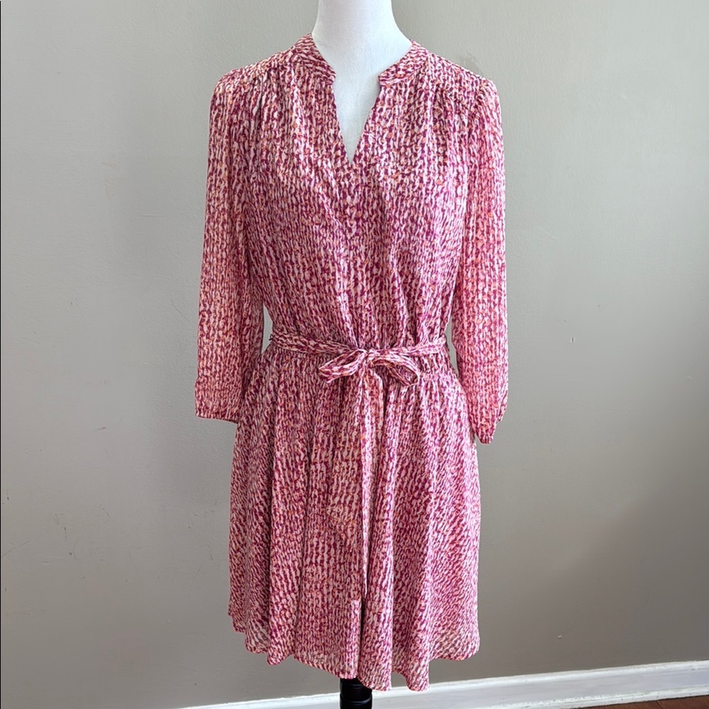 Evereve Floral Pink Patterned Long Sleeve Lightweight Dress with Belt Size M‎